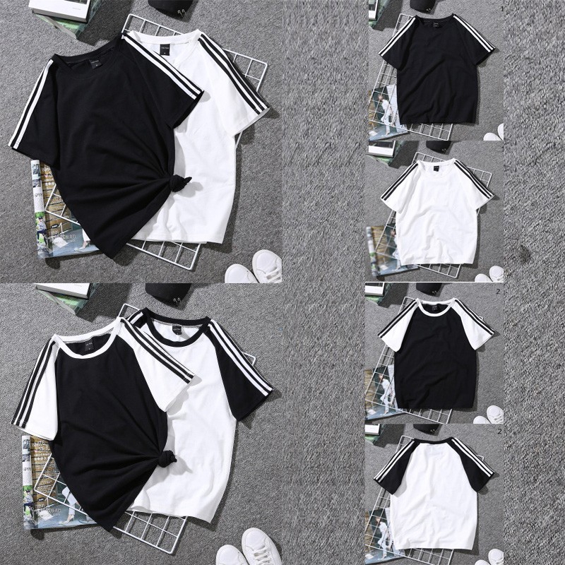 Bilibap Men Women Couple Lovers Wear T Shirt Casual Black White Stripe Short Sleeve Tops Shopee Philippines - black and white striped oversized shirt roblox