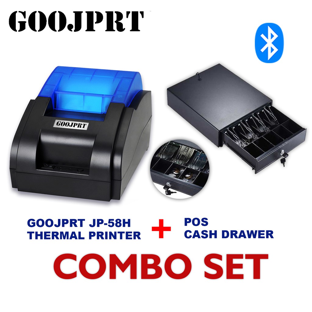 Jp58h 58mm Thermal Cash Receipt Bluetooth Printer Plus POS Cash Drawer