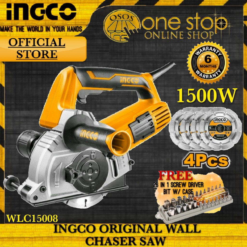 Ingco Original Concrete Wall Chaser Saw Ø125mm 1500W WLC15008 FREE