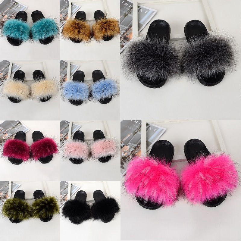 faux fur slippers slides