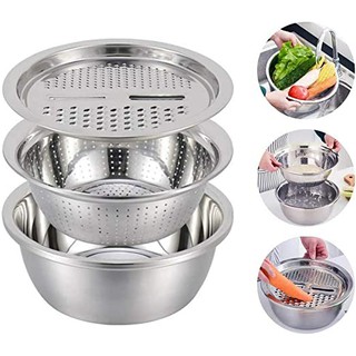 (26cm) 3in1 Stainless Steel Wash Basin Grater Drain Basket #1