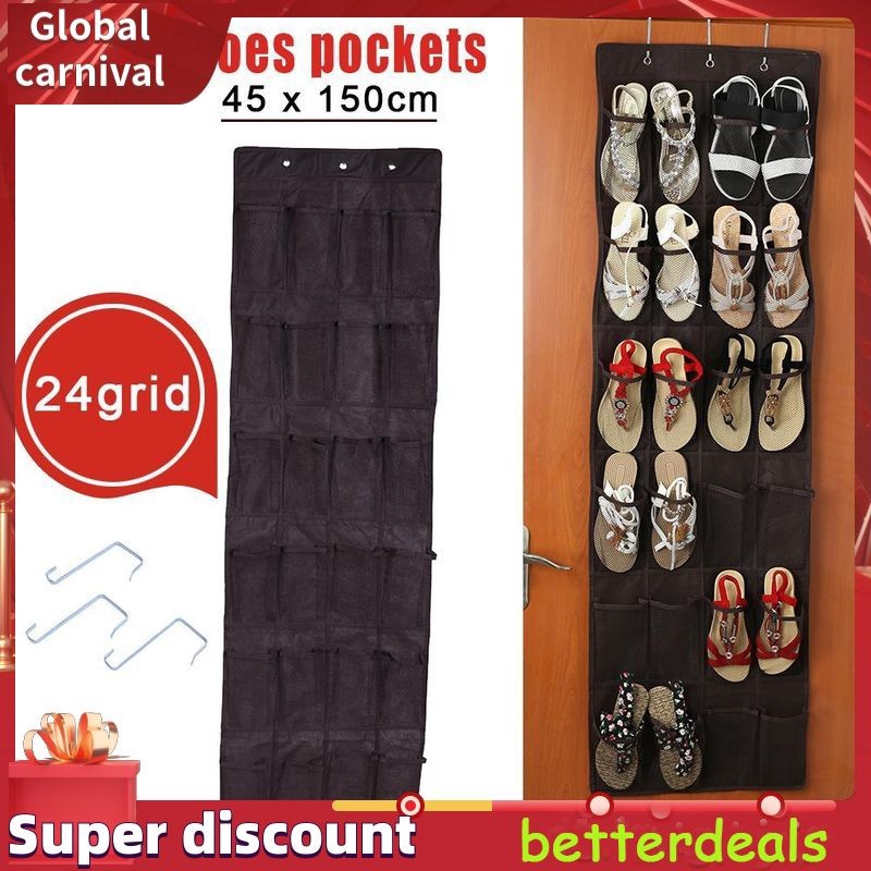 24 Grid Over Door Hanging Organizer Holder Storage Rack Closet Shoes Wall Mount Shopee Philippines