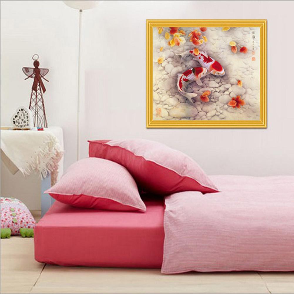 35*35cm DIY 5D Diamond Sticker Two Fish Cross Stitch Painting Home Decor