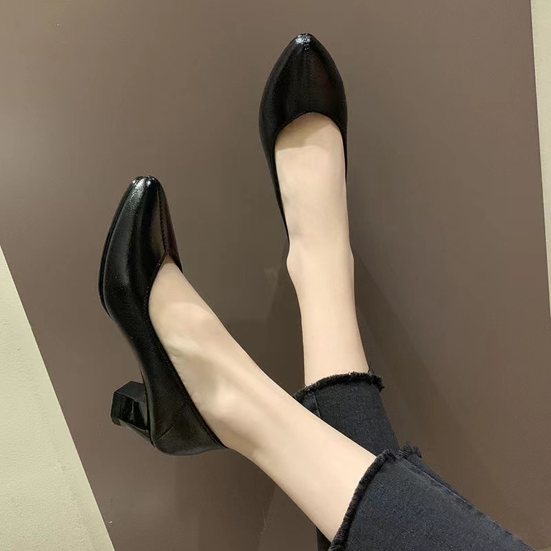 SHUTA high heels black shoes for office and school(add1 size) Shopee