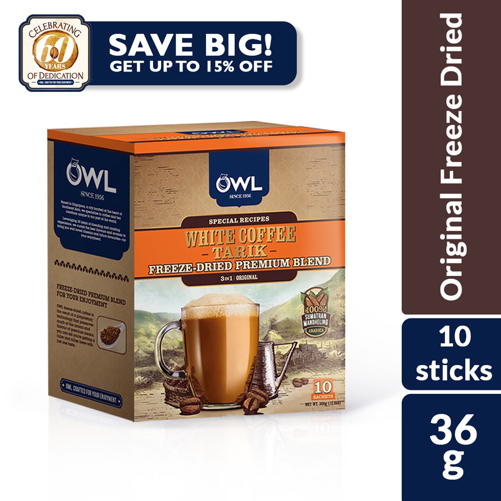 OWL 3 in 1 White Coffee Tarik Orig 100 FREEZE DRIED (10 sticks x 36g