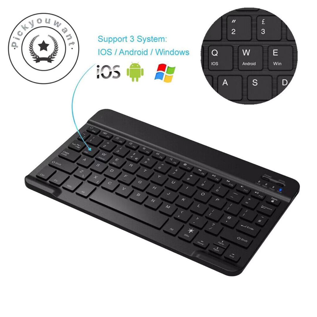 Rechargeable Slim portable mini wireless Bluetooth keyboard 7 inch for