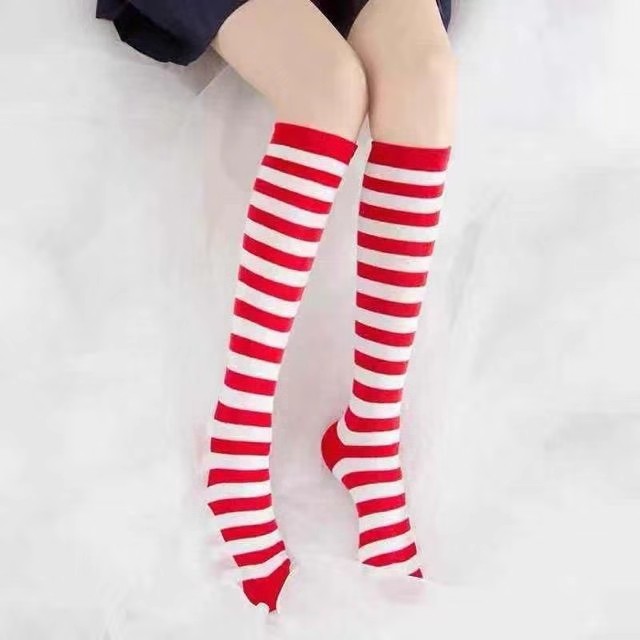 COD Red stripes knee high long socks  | Shopee Philippines