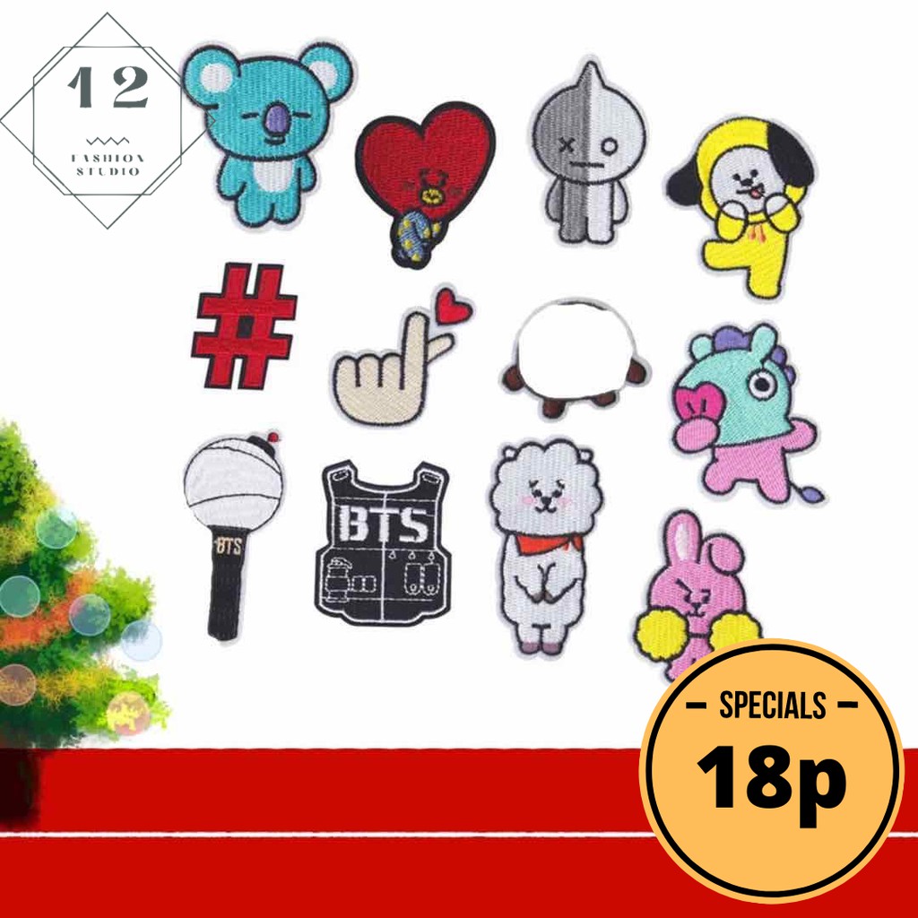 (12) BTS Iron On Patch Kpop Bangtans Cartoon Embroidery