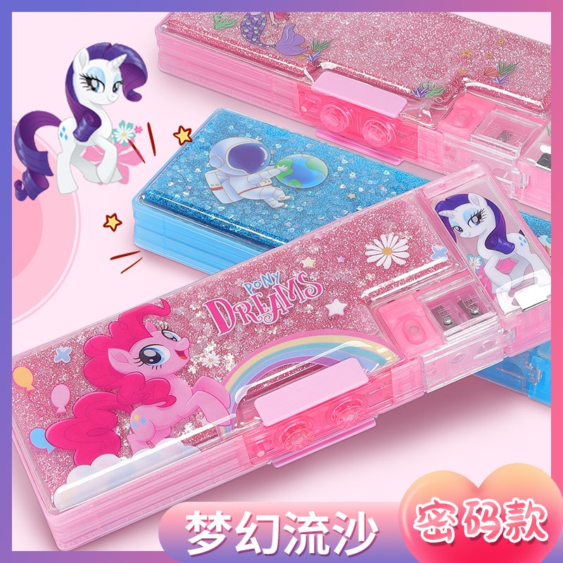 Password Lock Glitter Stationery Box Girl Cartoon Children Pencil Case