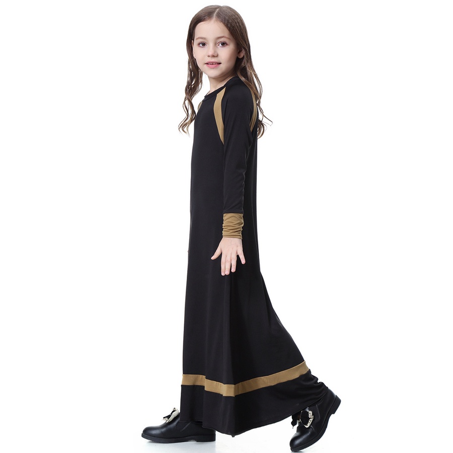 Muslim Islamic Girls Abaya Dress Soft O-Neck Full Length Long Maxi Burka Arab for Kid 