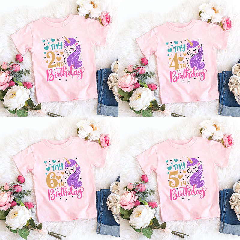 girls happy birthday unicorn number 1 8 print t shirt baby