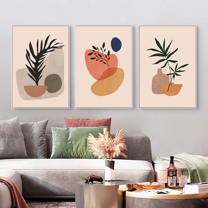Boho Poster Abstract Geometric Plants leaves Wall Decor Minimalist