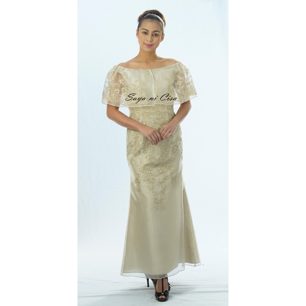 FILIPINIANA DRESS Embroidered Off-shoulder Gown Philippine Filipiniana ...