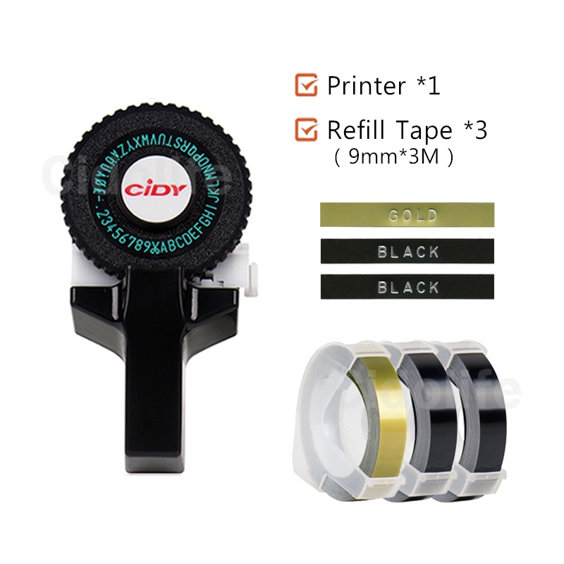 Multicolor Embossing Label Maker with Free 3 Rolls 9mm x 3m Plastic PVC