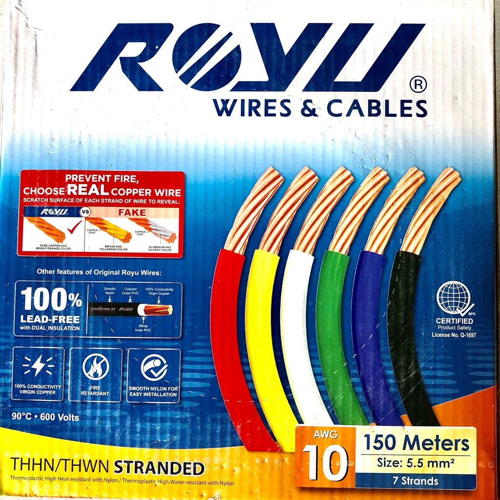 Royu #10 THHN THWN Stranded Wire Gauge 5.5mm² 150 meters | Shopee ...