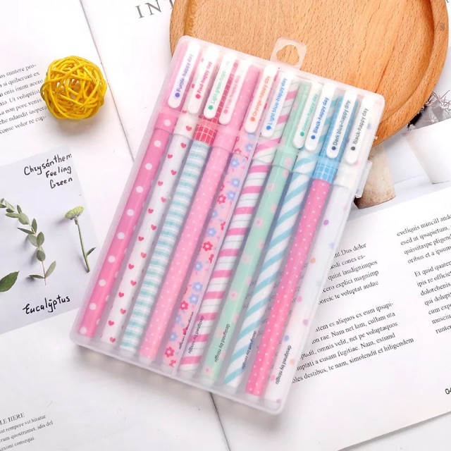 Korea Happy Day Pen 10 In 1 Color Pen Set 10 Colors Per Set | Shopee ...