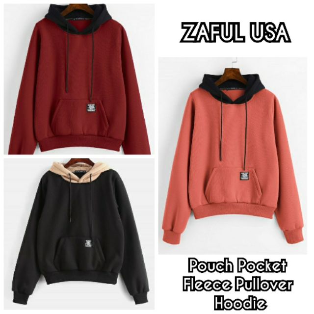 zaful pouch pocket fleece pullover hoodie