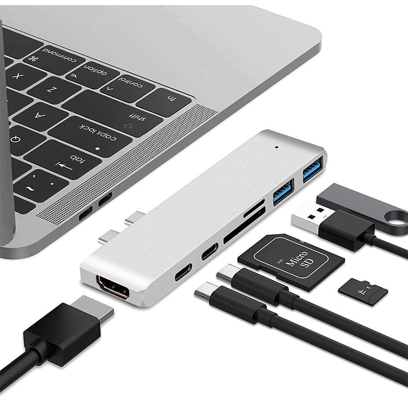 Dual Type C Hub Adapter 4K HDMI USB 3.0 Card Reader Dongle For MacBook Pro Mac