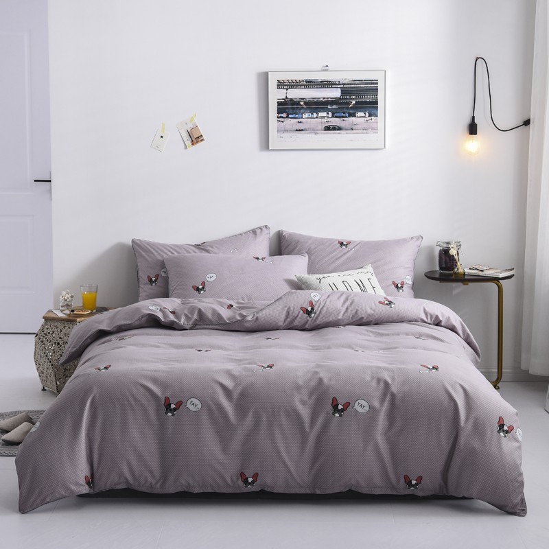 Bedding Sets Gray Pink Cute Dog Printed Duvet Cover Comfortable