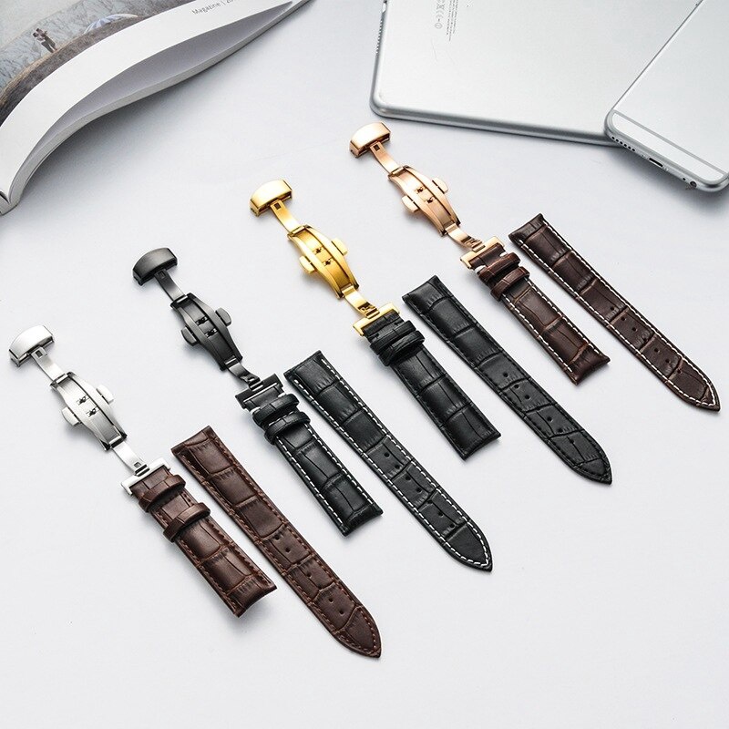 14 15 16 17 18 19 20 21 22 24 Mm Genuine Calf Leather Watch Band Strap Grain Butterfly Deployment Bu