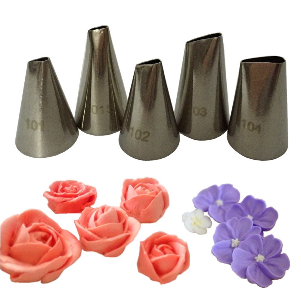 101S 101 102 103 104 5pcs Flower Petal Nozzles Stainless Steel