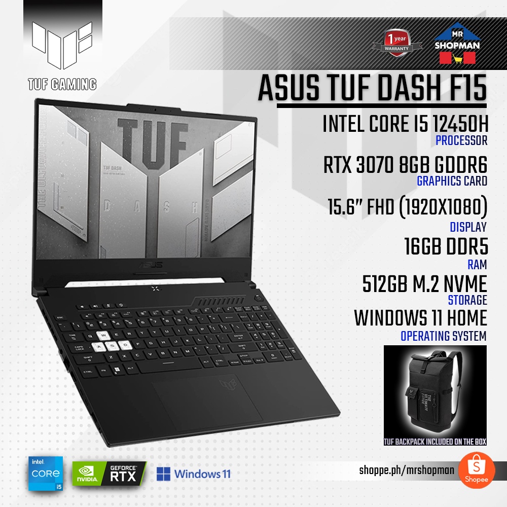 Asus 2022 TUF Dash F15 Gaming Laptop, FHD 144Hz IPS Display, 12th Gen ...