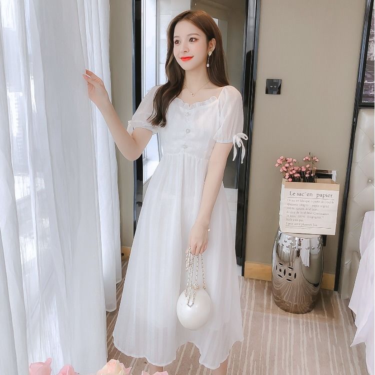 Korean dress Summer new white chiffon maxi dress long plus size dress ...