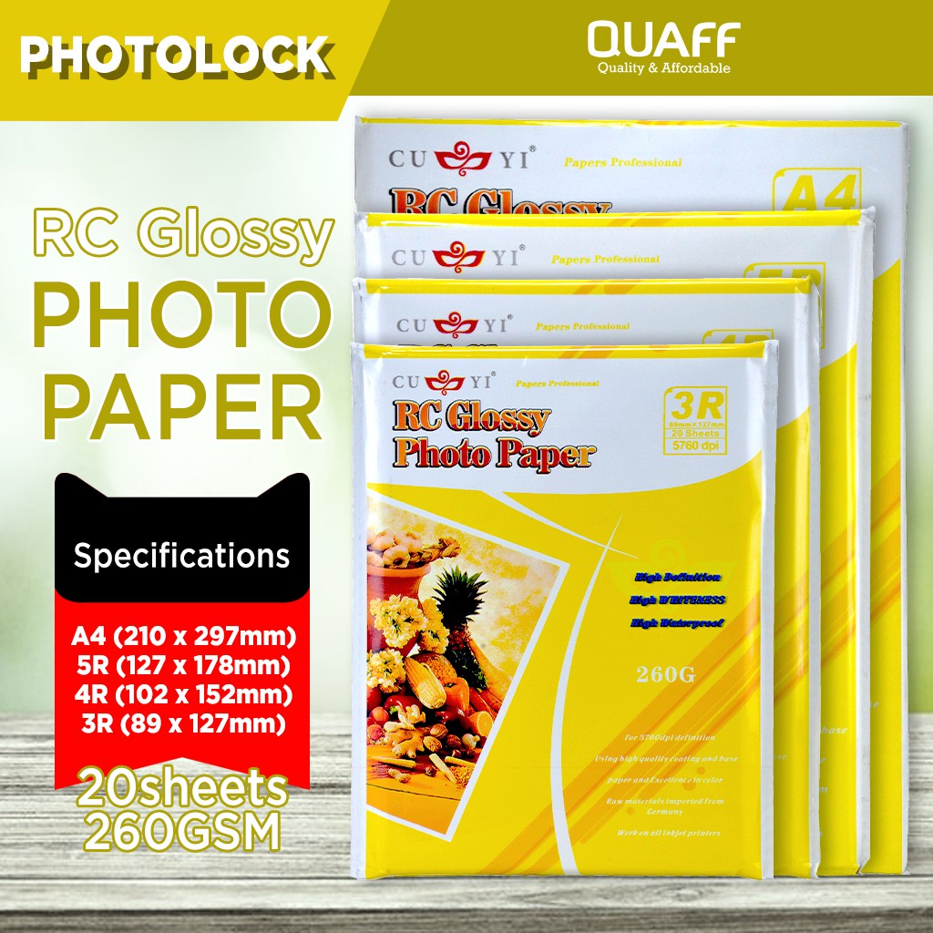 CUYI RC High Glossy Photo Paper , Resin Coated Inkjet Photo Paper A4