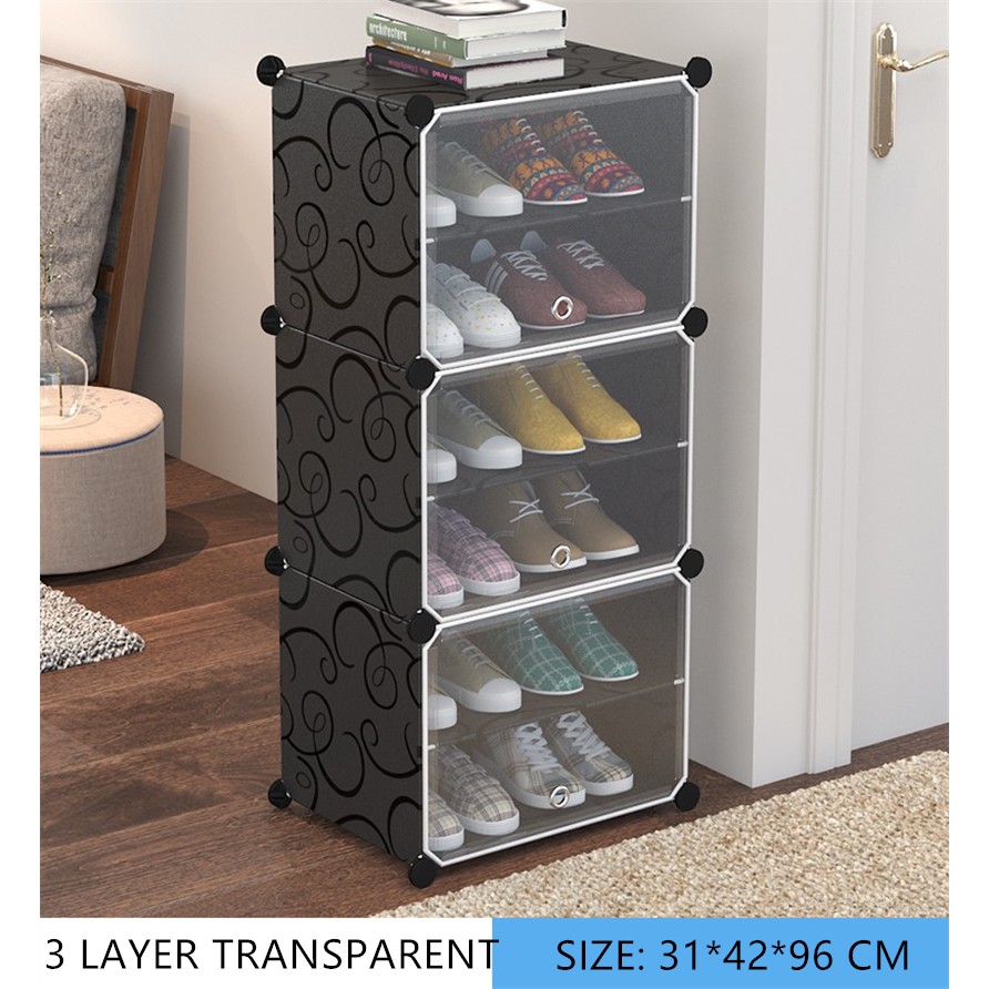 transparent shoe rack organizer cabinet 3 layer dust proof drawer type screwless stackable big size