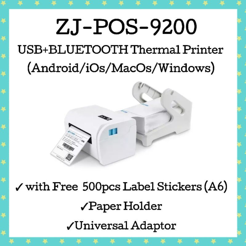 ZJIANG ZJ9200 Bluetooth Thermal Waybill Printer FREE A6 Label Stickers