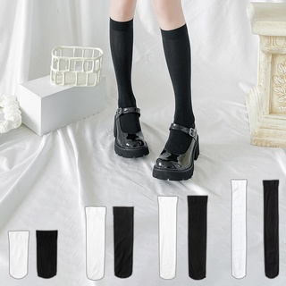New White/Black Velvet Calf Socks For Women's , Summer Stockings , Women Thin Long Tube Sock , JK Series Half Tube Socks(1 Pair)