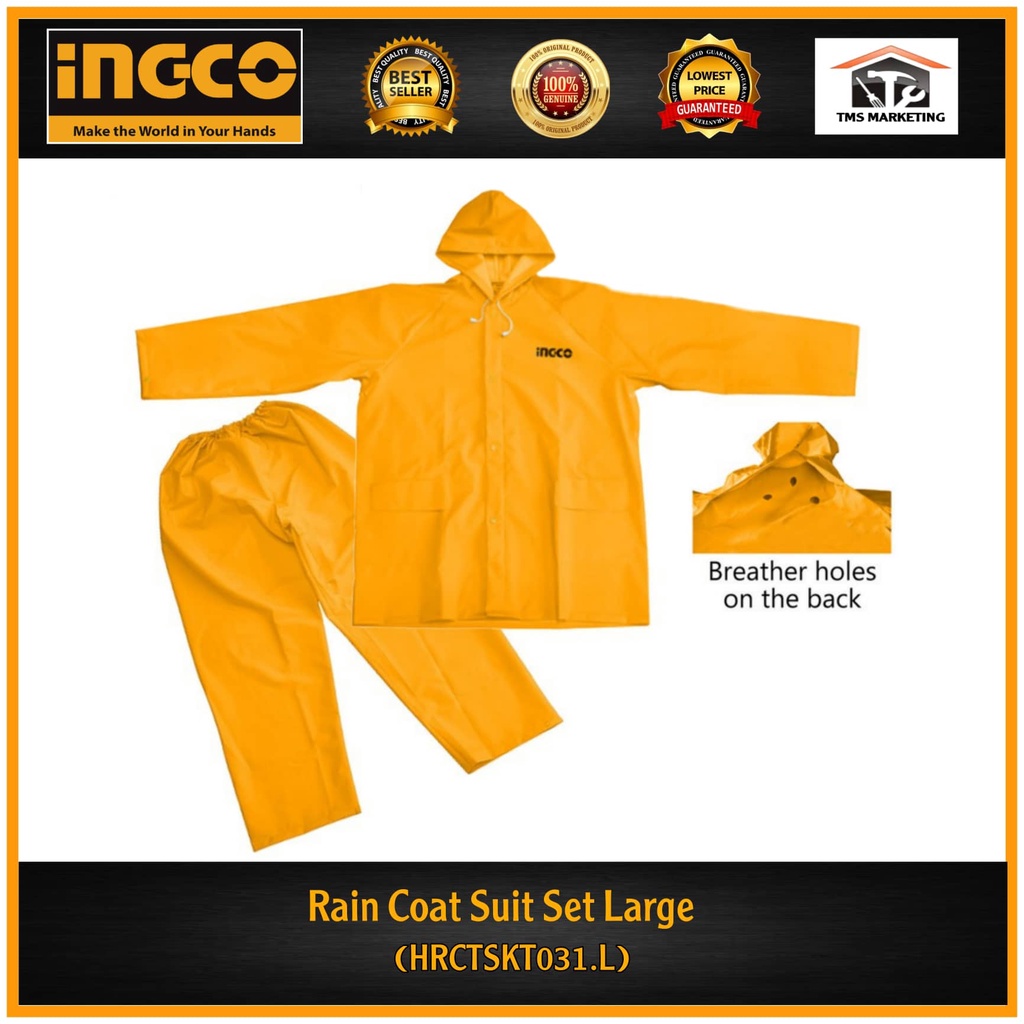 INGCO Industrial Rain Coat Suit Large HRCTSKT031.L with Zipper and
