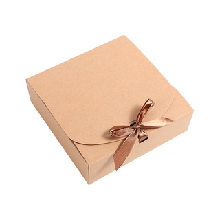 1pc Flat square kraft paper box with ribbon gift packaging box #7
