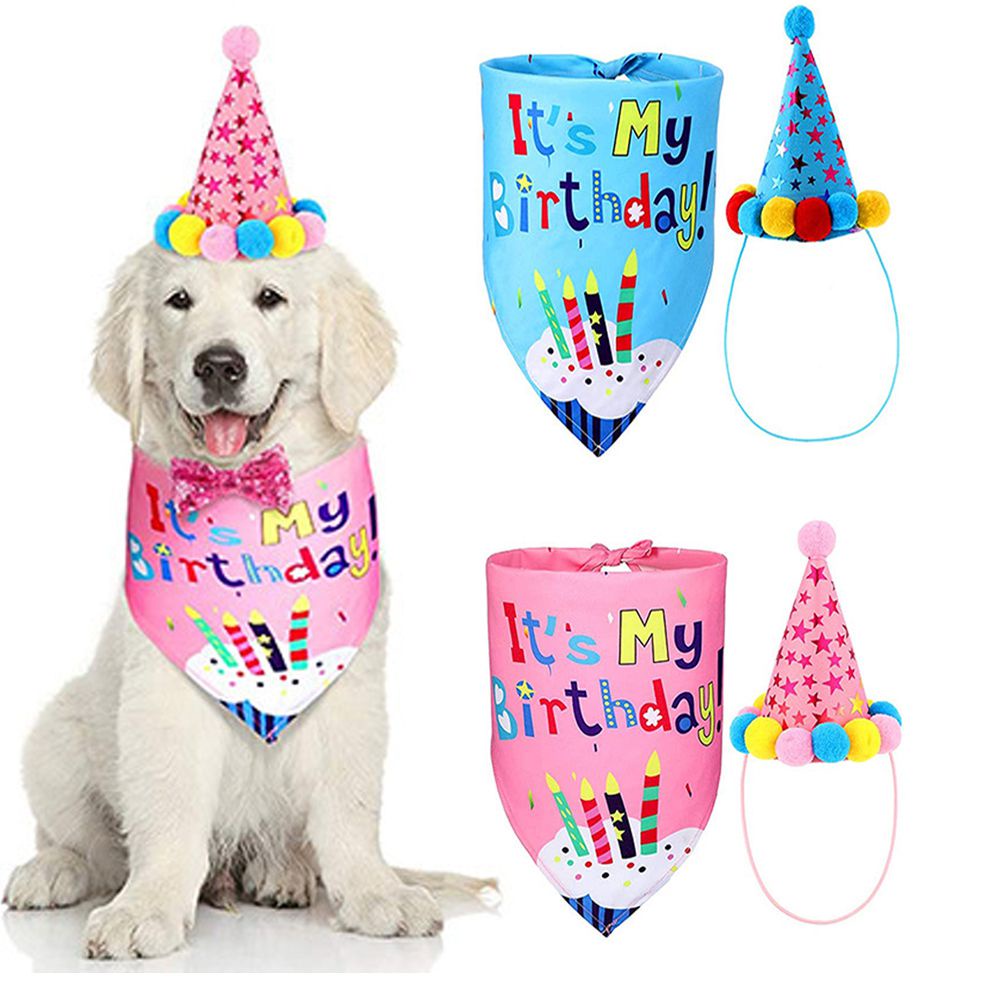 Pet Cat Dog Happy Birthday Party Crown Hat Puppy Bib Collar Cap Headwear Costume