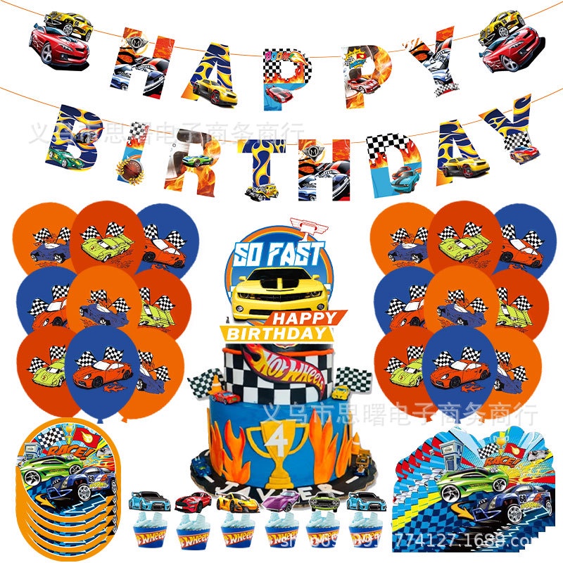 Hot Wheel Car Theme Party Supplies Loot Cake Toppers Hats Candy Boxes ...