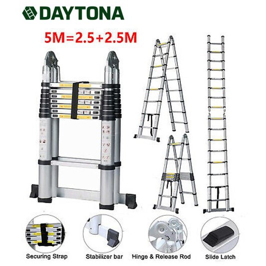 Daytona Aluminum Telescopic Ladder Double Sided Hinged 5M /16.4ft (16