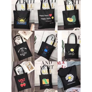 VG Korean New Fashion Canvas Tote Bag  Black White Canvas Shoulder Bag Simple With Zipper#7837 #7838 #6