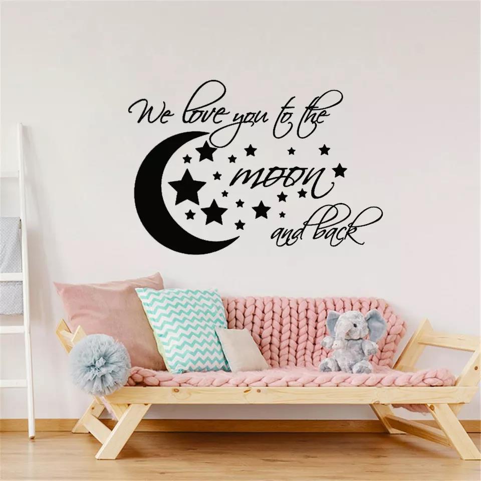 Wall Decal Moon and Stars I We Love you to the moon and back nursery Kids Room Wall Decor Cartoon Wa
