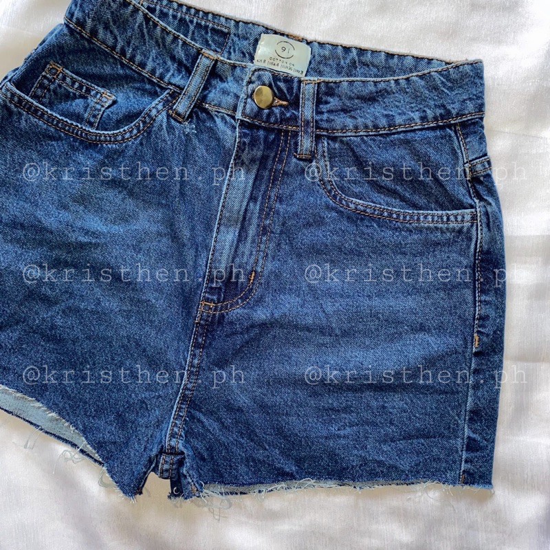 high rise blue jean shorts