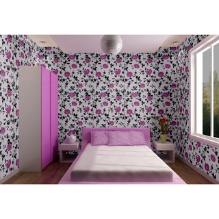 Pink flower with black leaves design for bedroom and living room wall decor 10 meters by 45cm wallpa #5