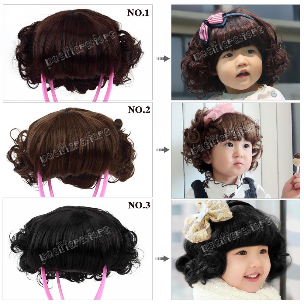 Girls Kids Children Fringe Bob Fancy Costume Party Curly Short Hair Full Wigs