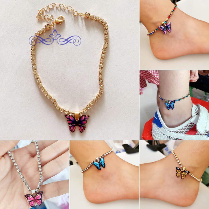 Download VK Color Butterfly Anklet Summer Beach Chain Multi-Layer ...