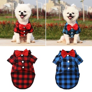 Dog Plaid Shirt with Bow Tie Pet Clothes for Puppy Cat Western Collar Shirts Birthday Party Holiday Wedding  Costume Outfit