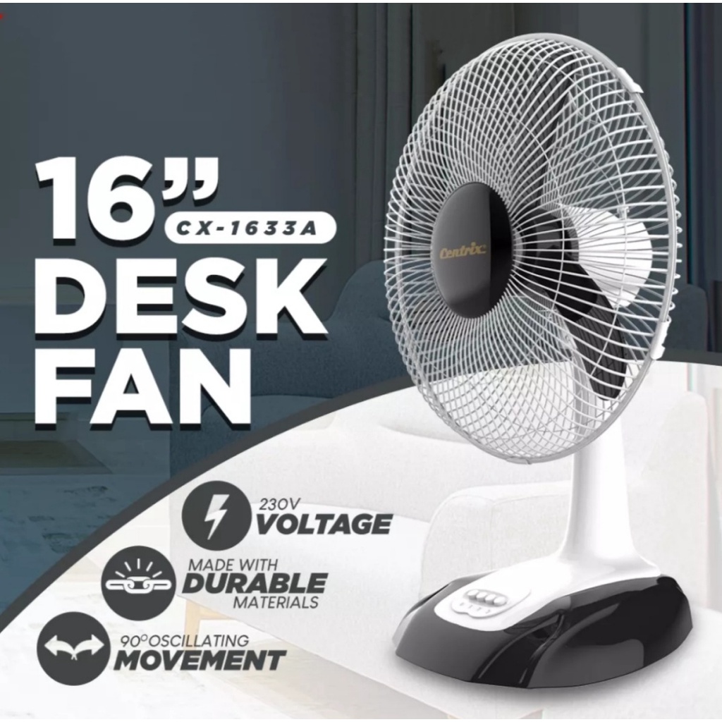 Centrix 16" Desk Fan (CX1633A) Made with Durable Materials & Three