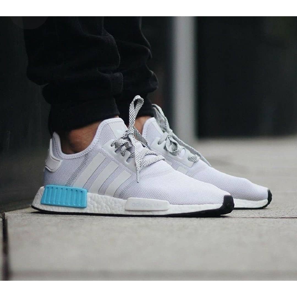 Deportista alquitrán tema ADIDAS NMD R1 J PRIMEKNIT ORIGINAL WHITE BRIGHT CYAN | Shopee Philippines