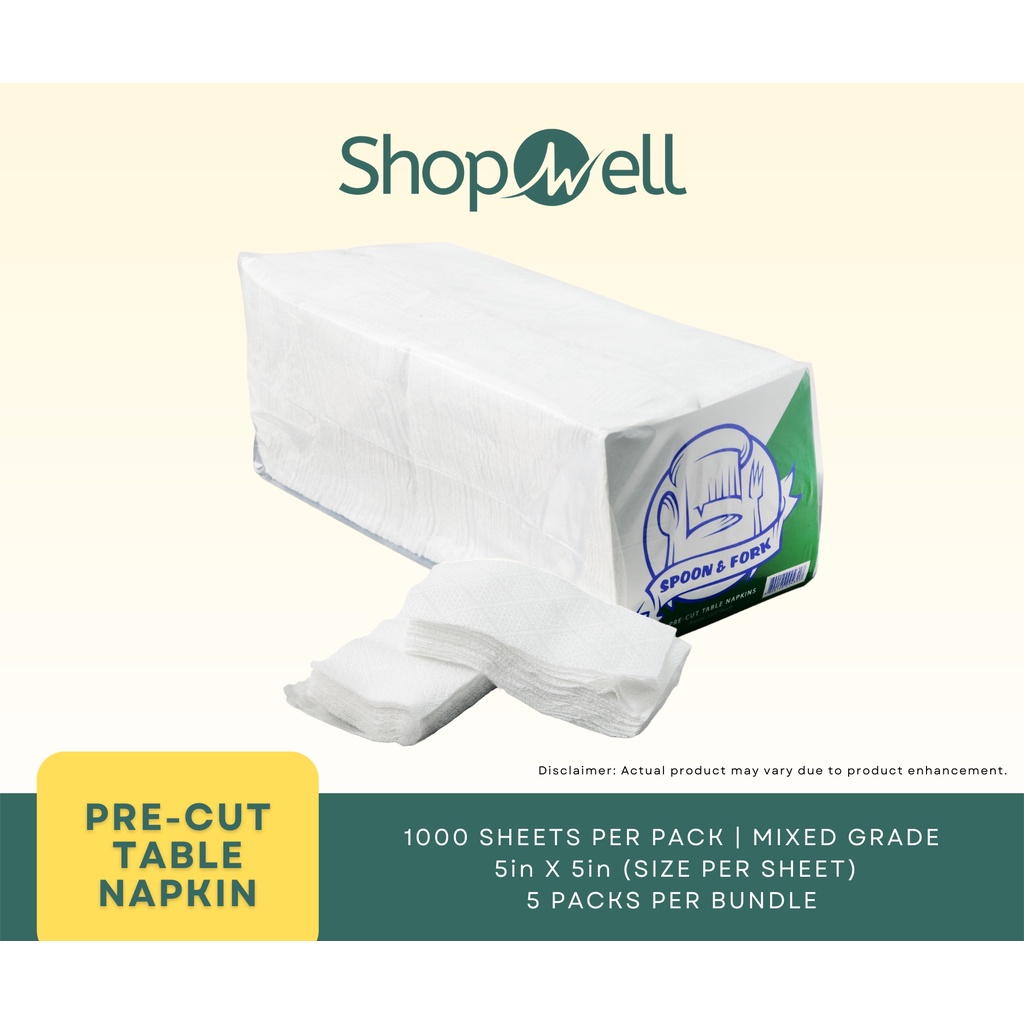 1 BUNDLE (5 Packs) PreCut Table Napkin [1000 Sheets] [1Ply Mixed