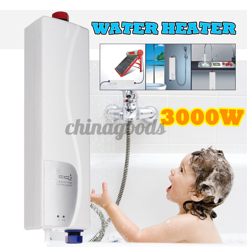 3000W Portable Mini Tankless Electric Shower Instant Kitchen Bathroom