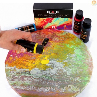 [MMOP] H&B 12 Colors Pouring Acrylic Paint Set 60ml/2 fl.oz Each Bottle Non Toxic Art Paints Supplies for Children Students Beginners Adults Artist Painter Painting on Canvas Paper #4