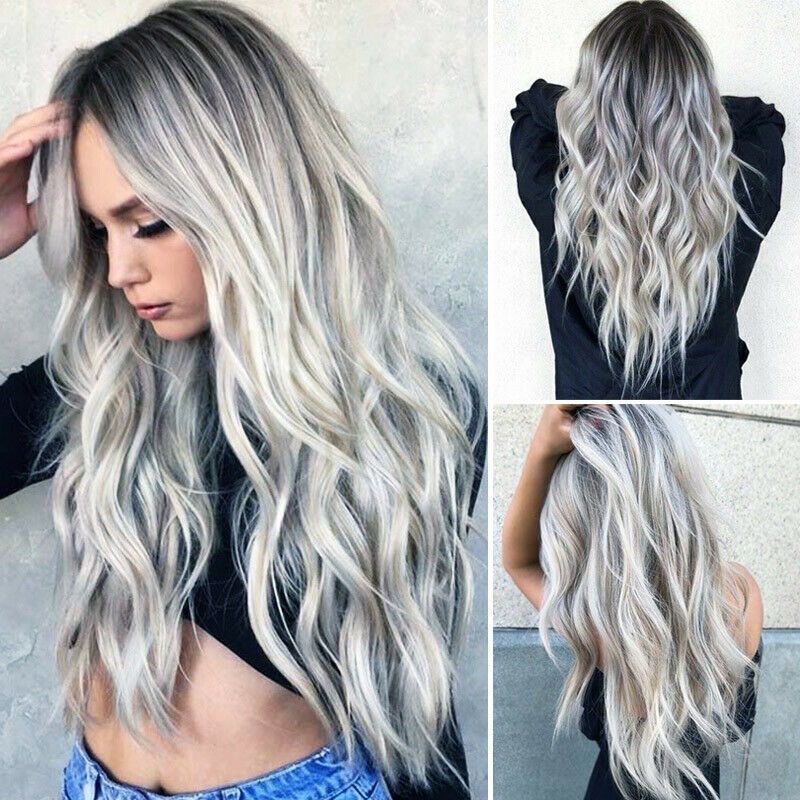 Women S Lace Front Wigs Silver Dark Gray Long Wavy Lace Wig Wavy