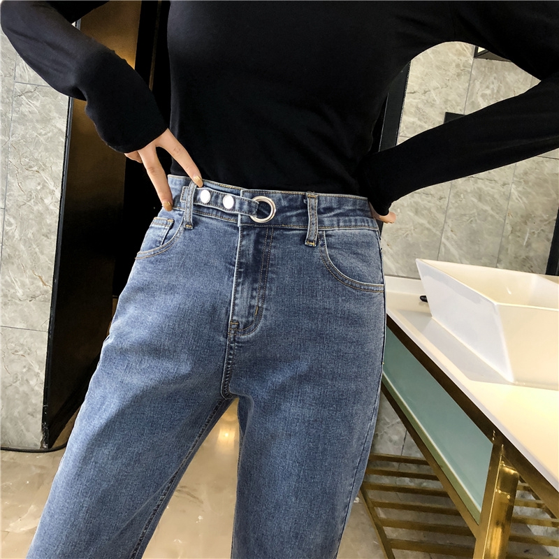 high waisted double button jeans